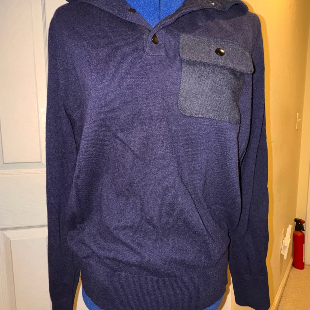 Men's Navy Blue Sweater with Grey Pocket Detail